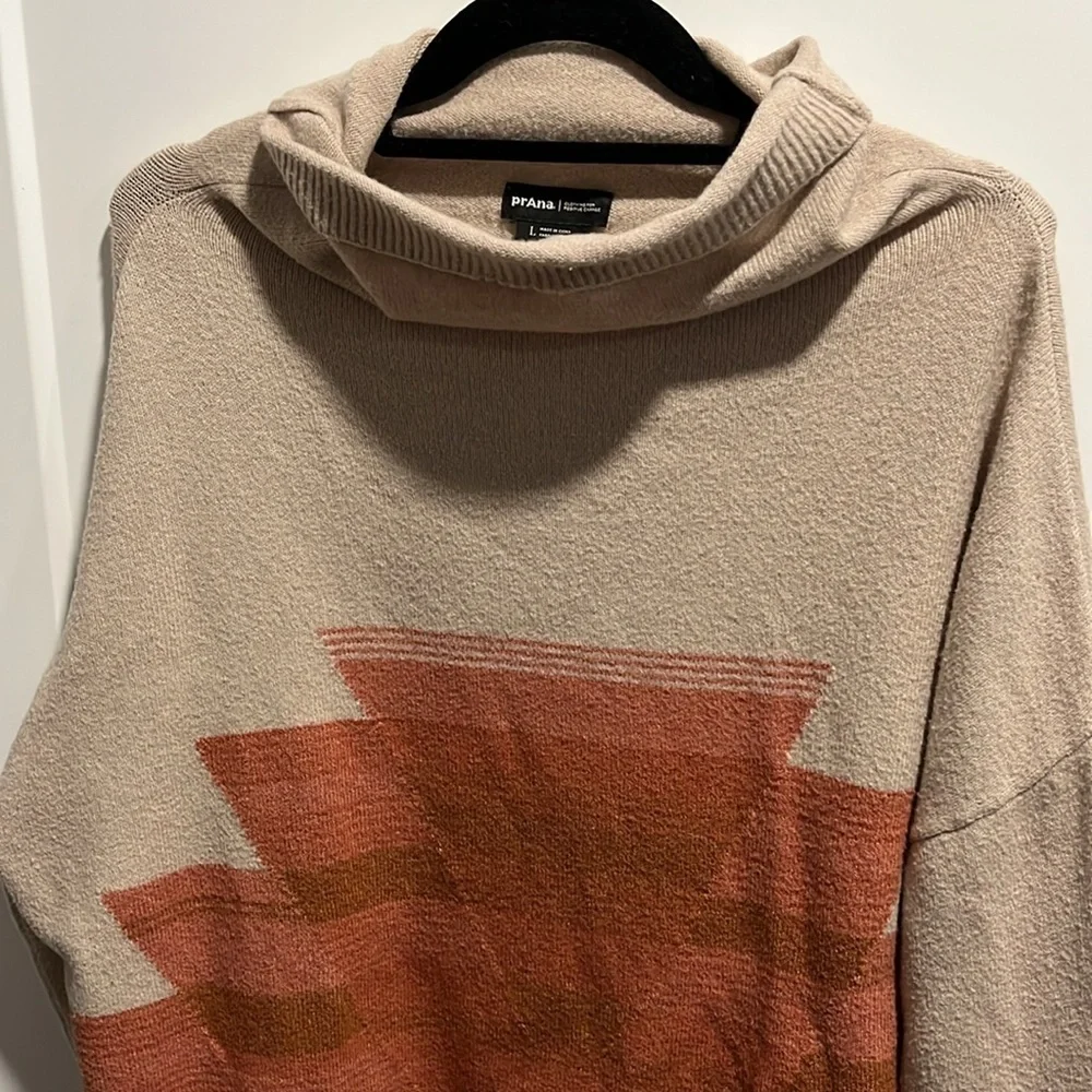 Prana Frosted Pine Beige/Orange Mock Neck Pullover Knit Granola Girl Sweater
